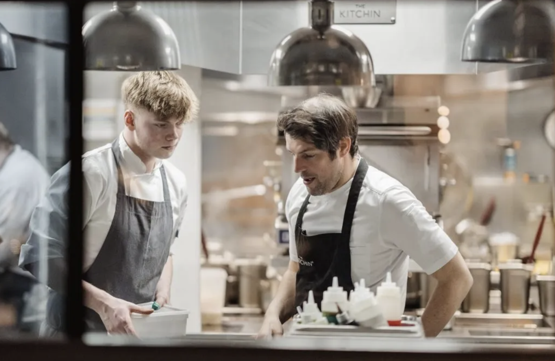 Professional kitchen line during service